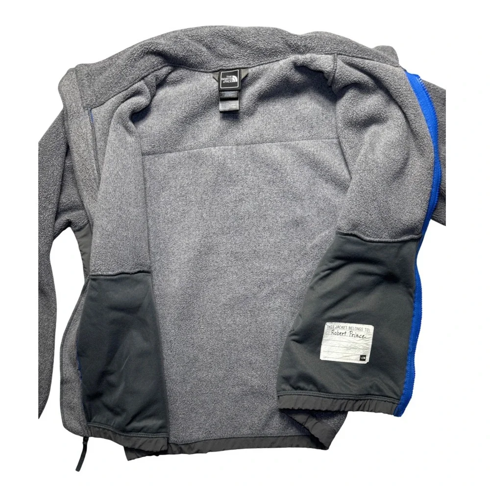 The North Face Fleece Denali Jacket Boys Youth L 14/16 Zip Up Gray Blue Polartec